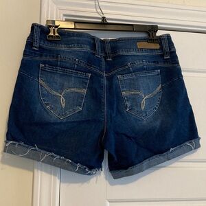 Women's Dark Blue Denim Rolled-Hem Jean Shorts